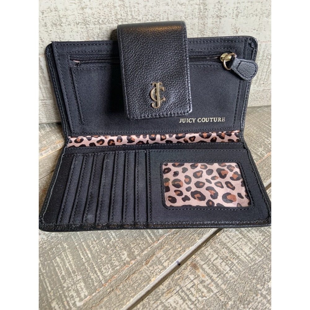 Juicy Couture Black Leather Wallet with Rose Gold Hardware Vintage Y2K Tri-Fold - Picture 6 of 7